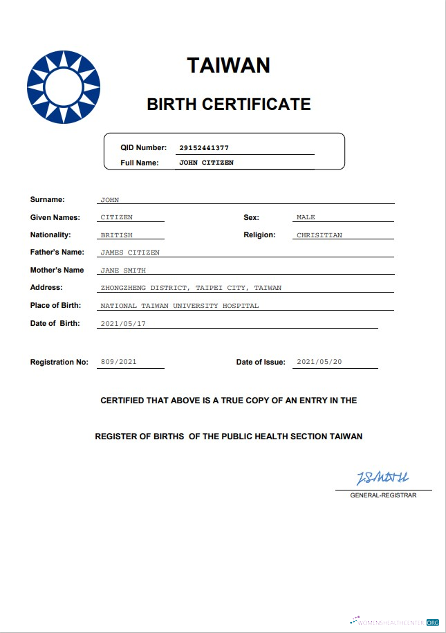 Download Taiwan birth certificate in Word and PDF format Photoshop template